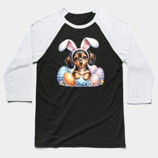 Puppy Dachshund Bunny Ears Easter Eggs Happy Easter Day Baseball T-Shirt